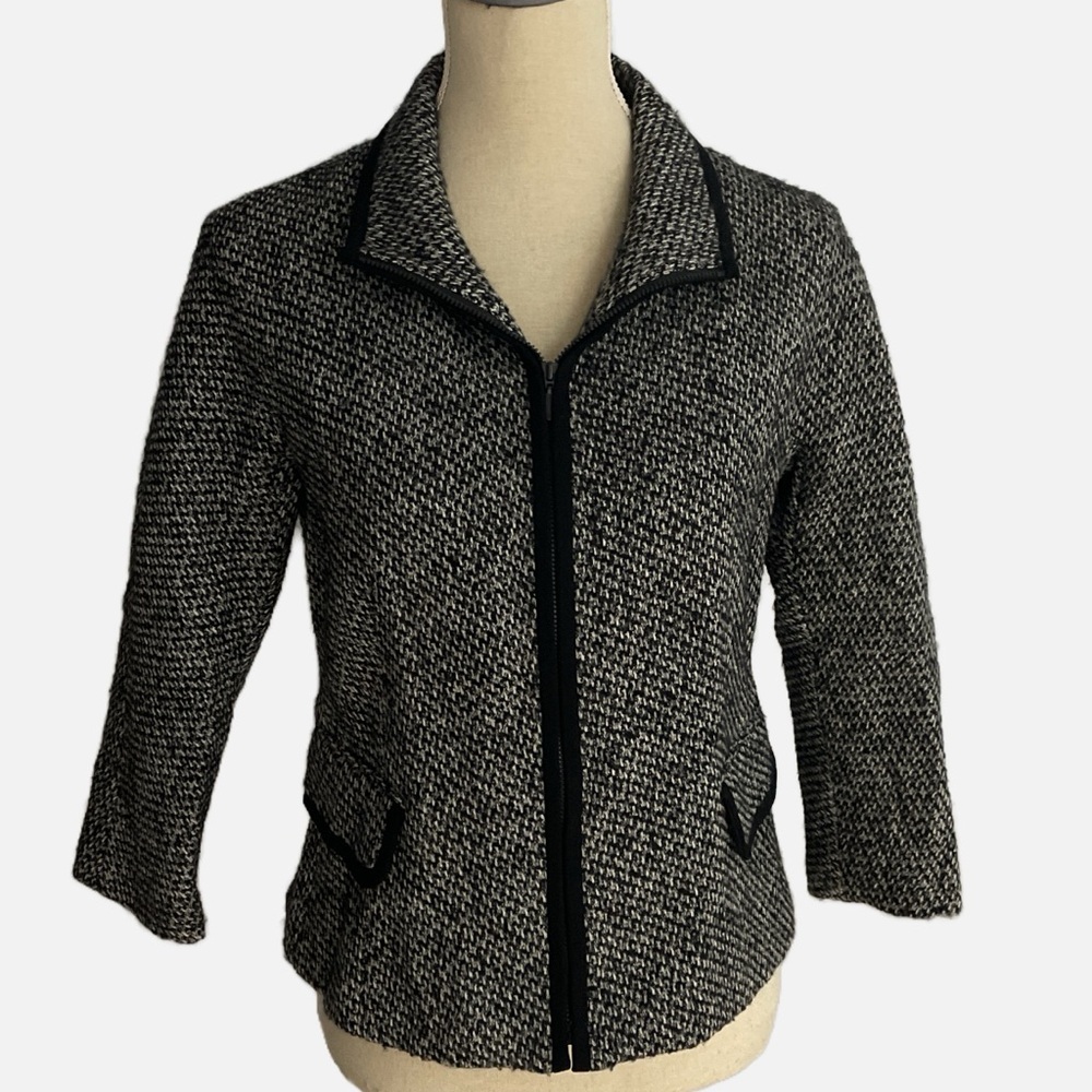 Lafayette 148 New York Zip Jacket Women 8P Black Wool Cashmere‎ Tweed Petite